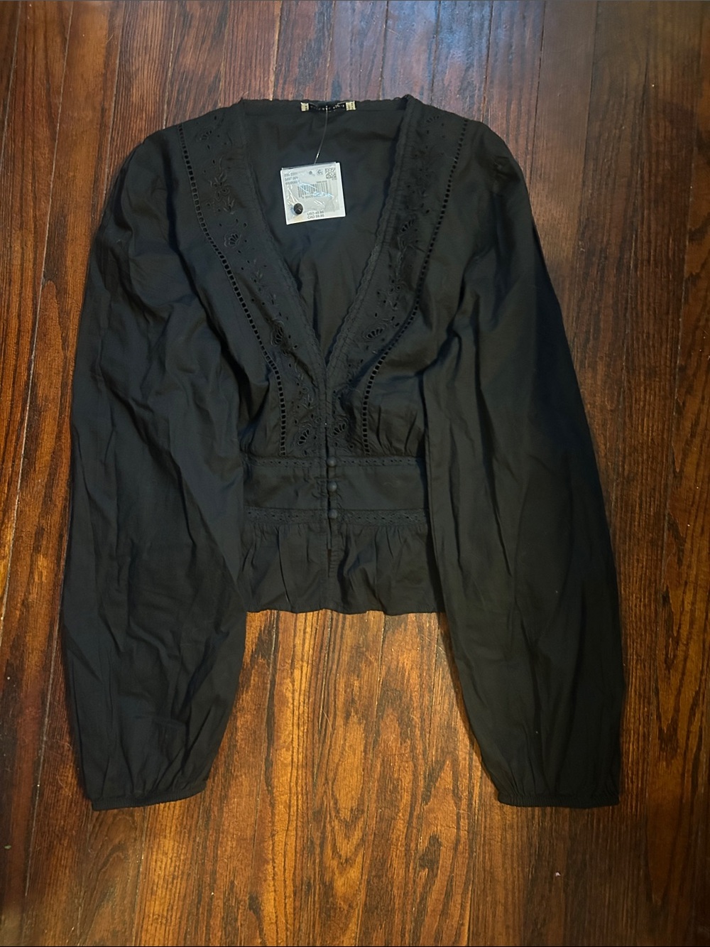 American Eagle Outfitters Black Eyelet V-Neck Button Blouse